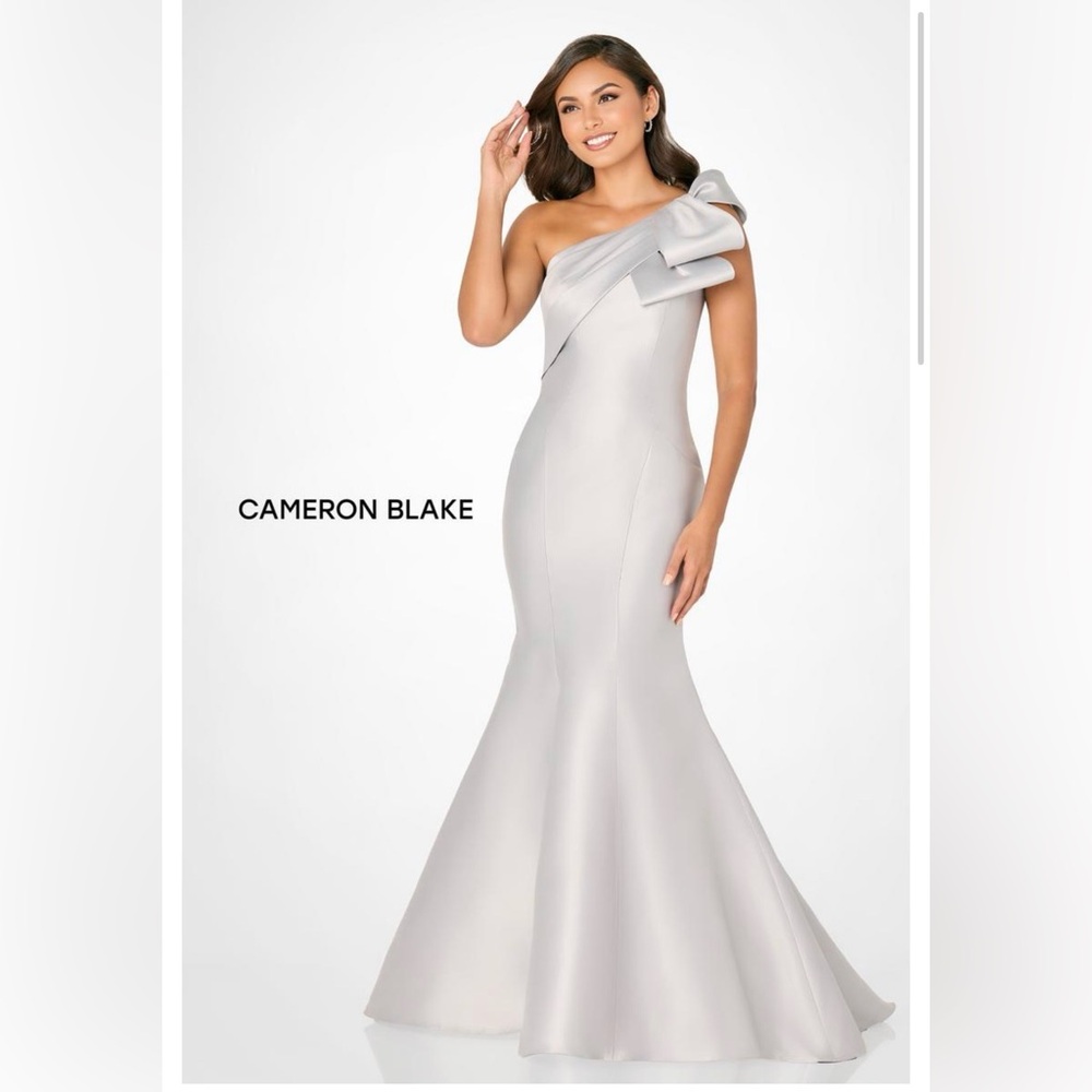 Cameron Blake One-Shoulder Silver Dress